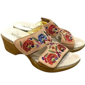 Alegria Velcro Slip On Wedge Tan Floral Cognac Needles‎ & Pins Slides Sz 39
